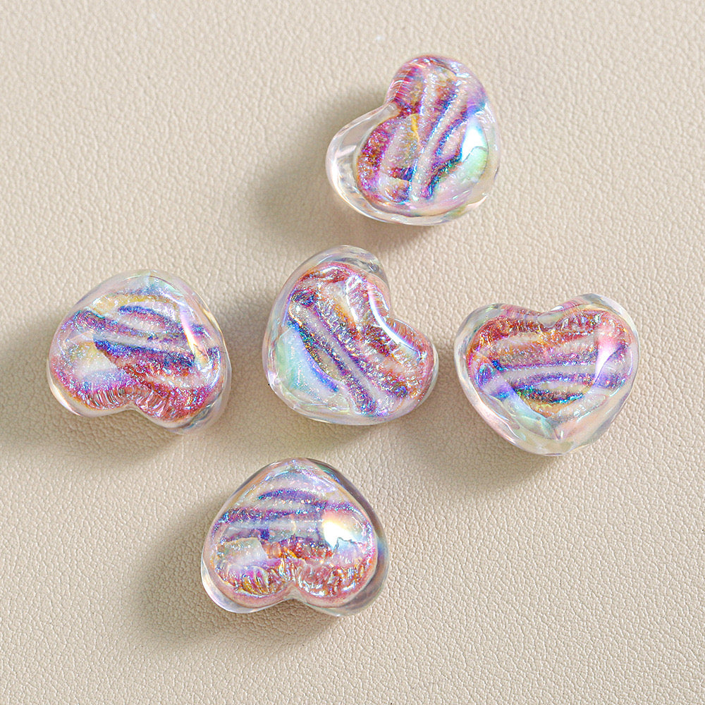 『V004 HDPEARL』カラーメッキ油絵星ハートビーズ 17.5×20.5mm
