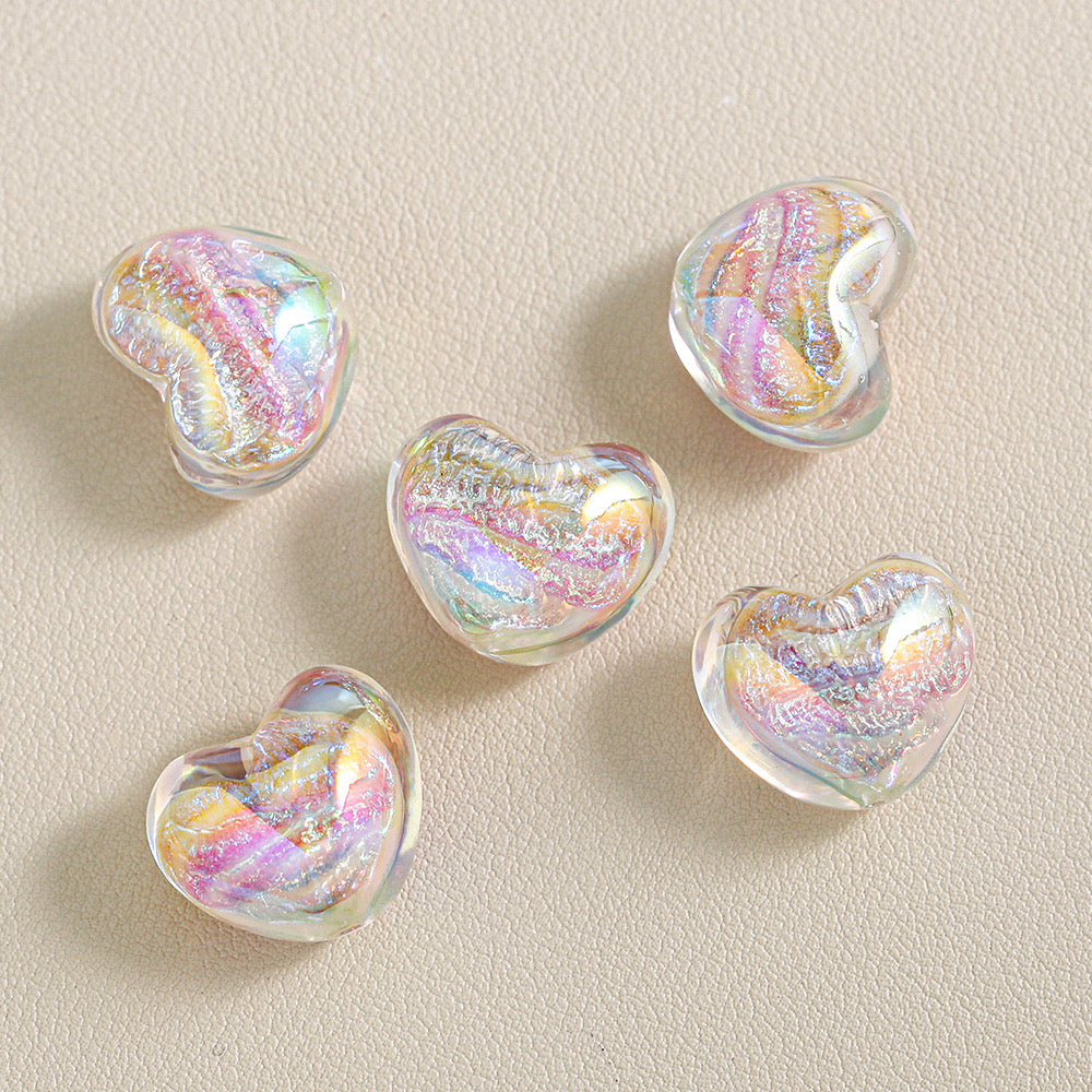 『V004 HDPEARL』カラーメッキ油絵星ハートビーズ 17.5×20.5mm
