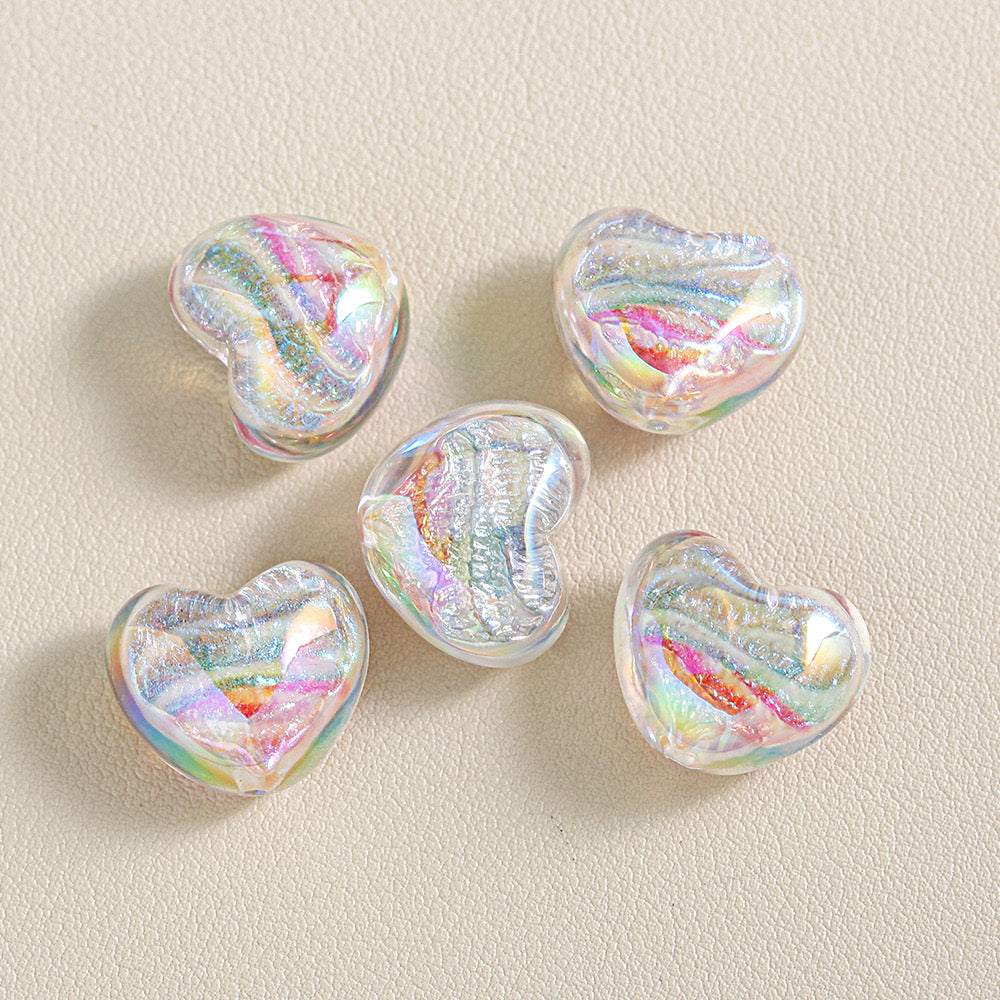 『V004 HDPEARL』カラーメッキ油絵星ハートビーズ 17.5×20.5mm